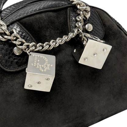 [Exclusive] Dior Vintage Logo Gambler Dice Charm Chain Bag Black Suede 800108