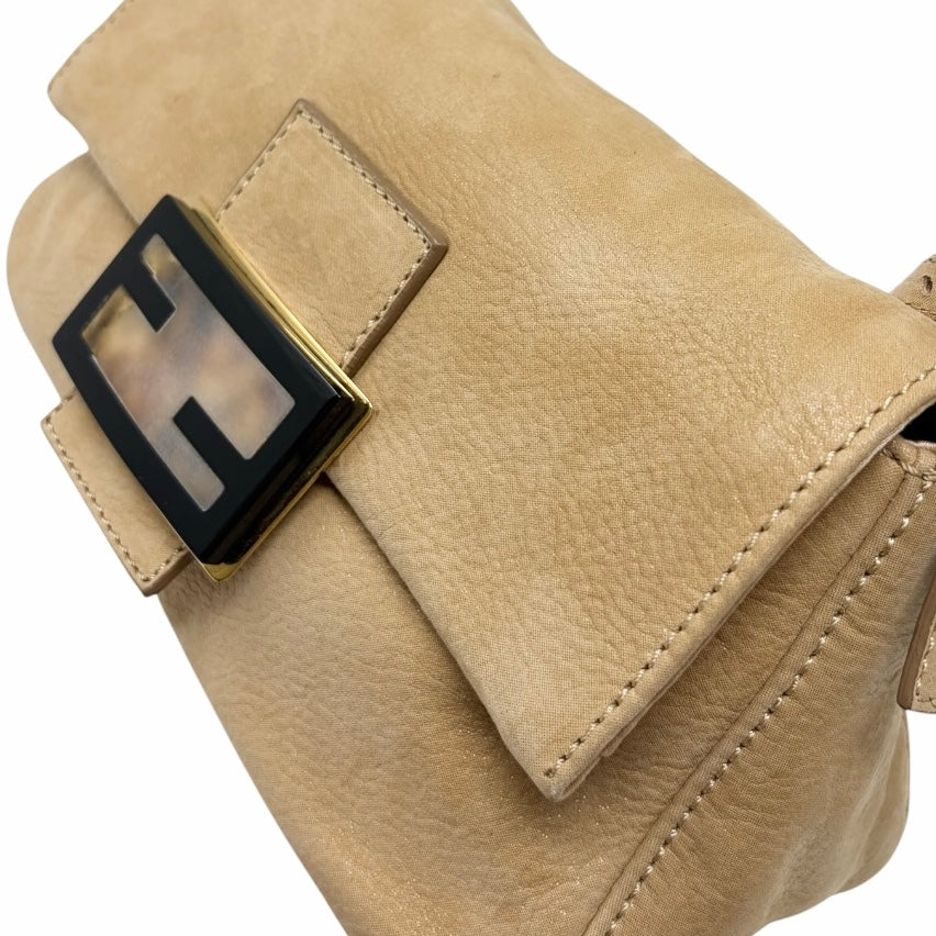 [Exclusive] FENDI Vintage FF Mamma Baguette Glitter Bag Leather Beige 800297