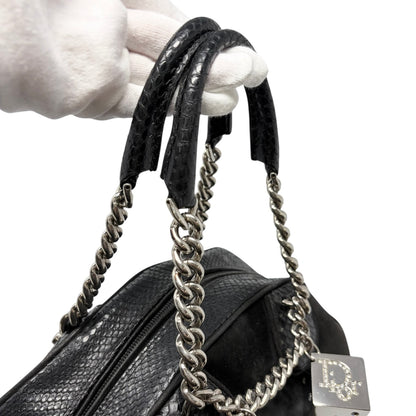 [Exclusive] Dior Vintage Logo Gambler Dice Charm Chain Bag Black Suede 800108