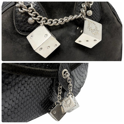 [Exclusive] Dior Vintage Logo Gambler Dice Charm Chain Bag Black Suede 800108