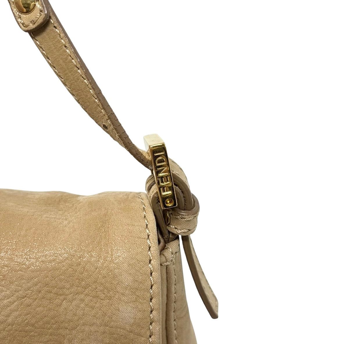 [Exclusive] FENDI Vintage FF Mamma Baguette Glitter Bag Leather Beige 800297