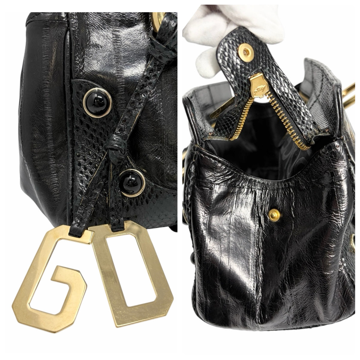 [Exclusive] DOLCE&GABBANA Vintage D&G Logo Charm Handbag Bag Black Leather 800109