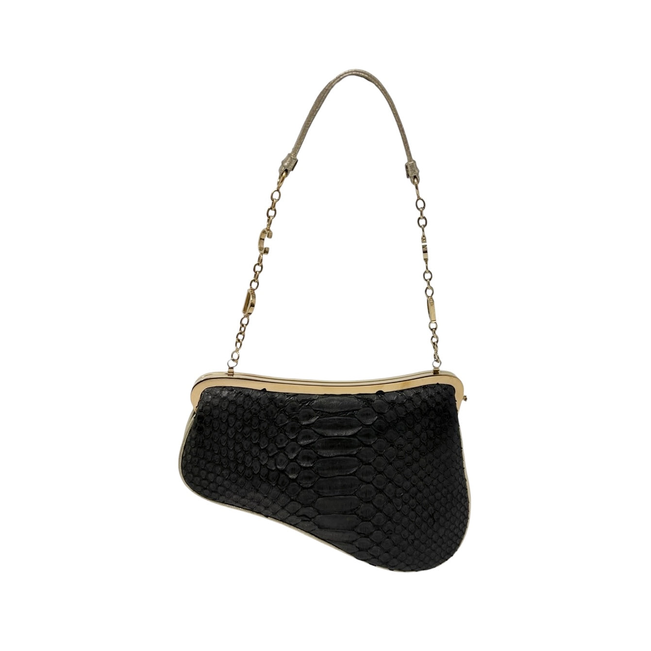 [Exclusive] Christian Dior Vintage Mini Saddle Chain Bag Black Gold 800294