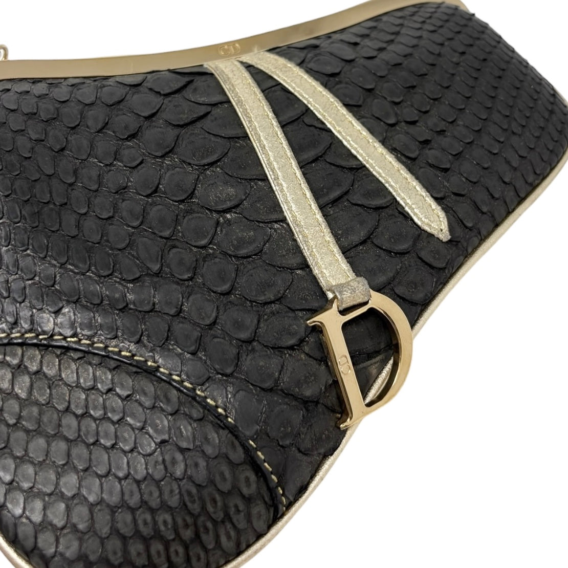 [Exclusive] Christian Dior Vintage Mini Saddle Chain Bag Black Gold 800294