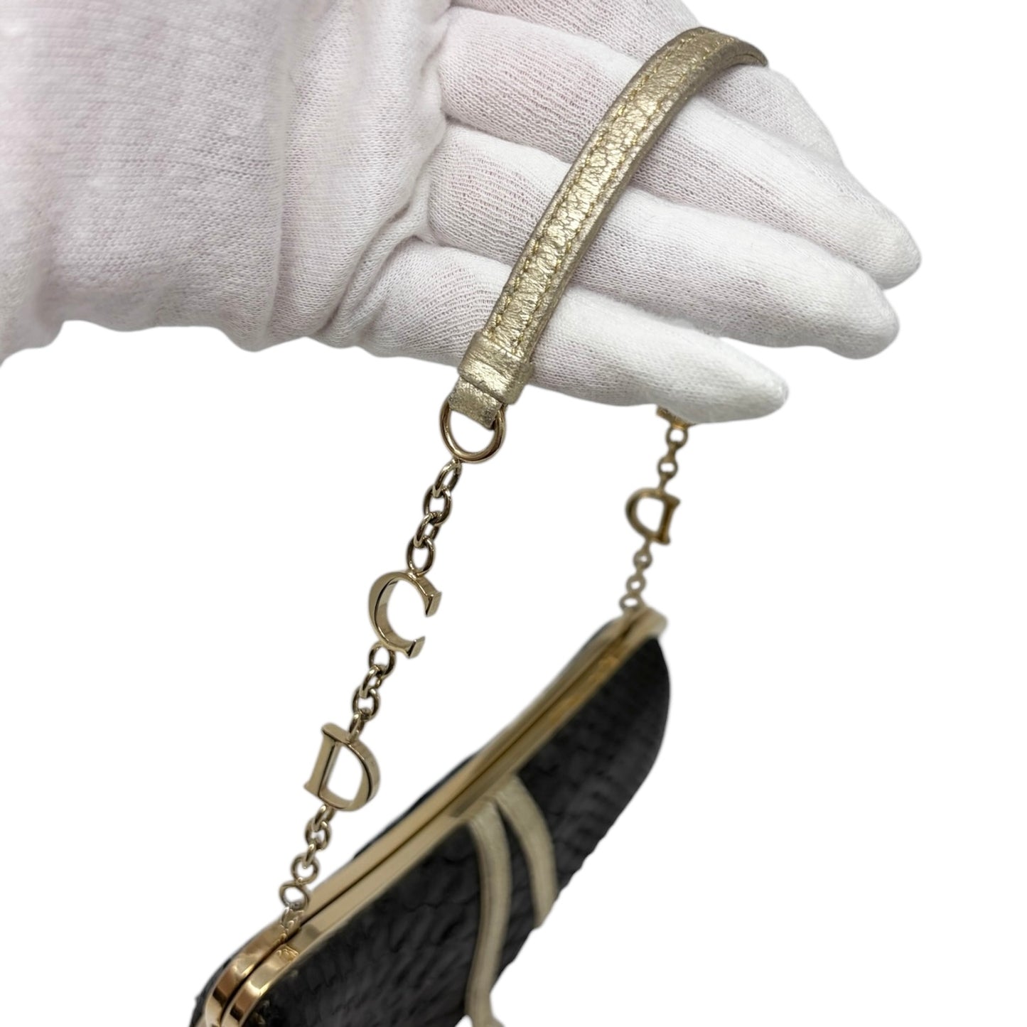 [Exclusive] Christian Dior Vintage Mini Saddle Chain Bag Black Gold 800294