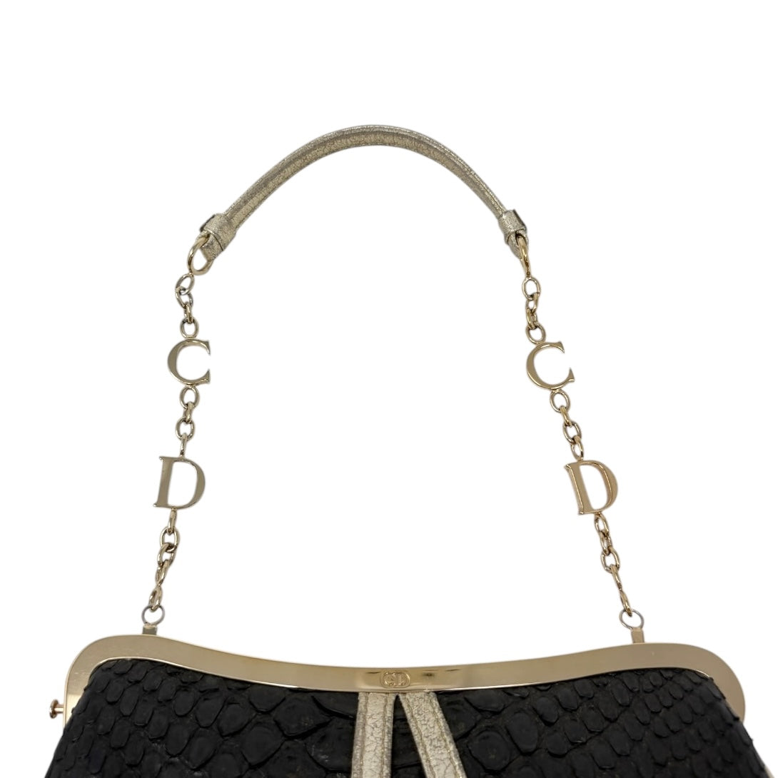 [Exclusive] Christian Dior Vintage Mini Saddle Chain Bag Black Gold 800294