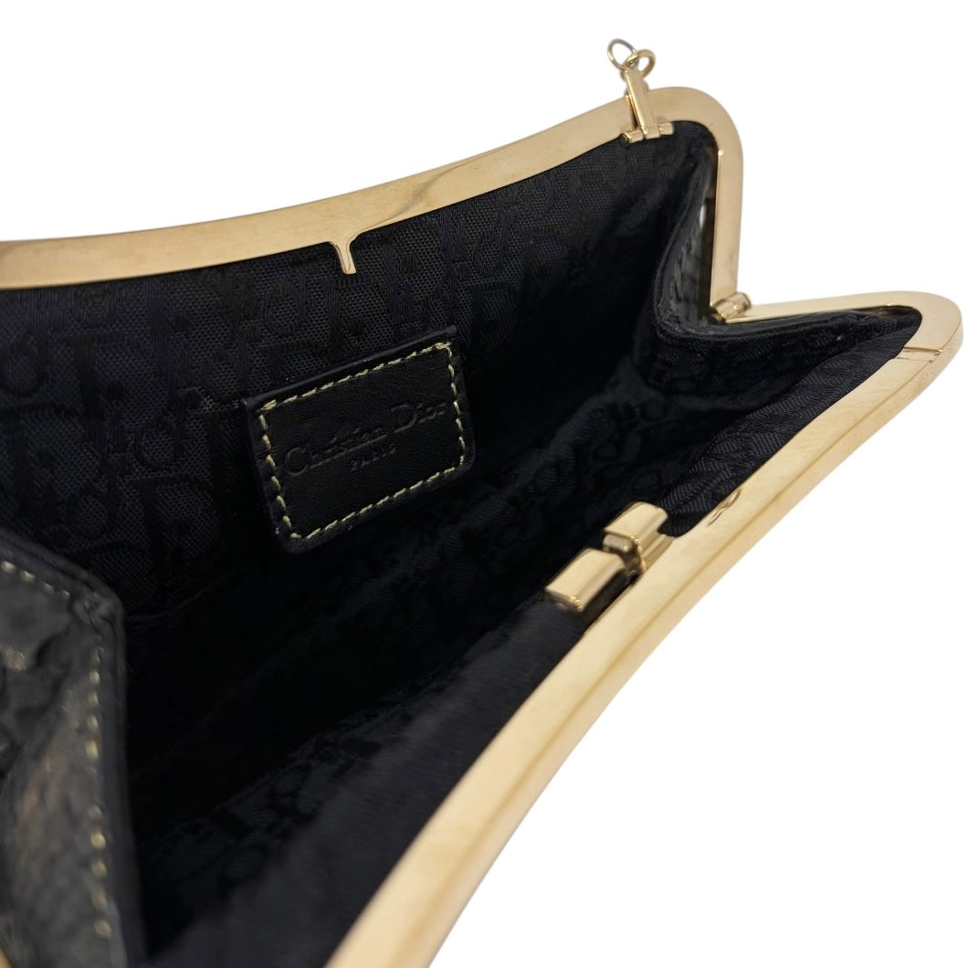 [Exclusive] Christian Dior Vintage Mini Saddle Chain Bag Black Gold 800294