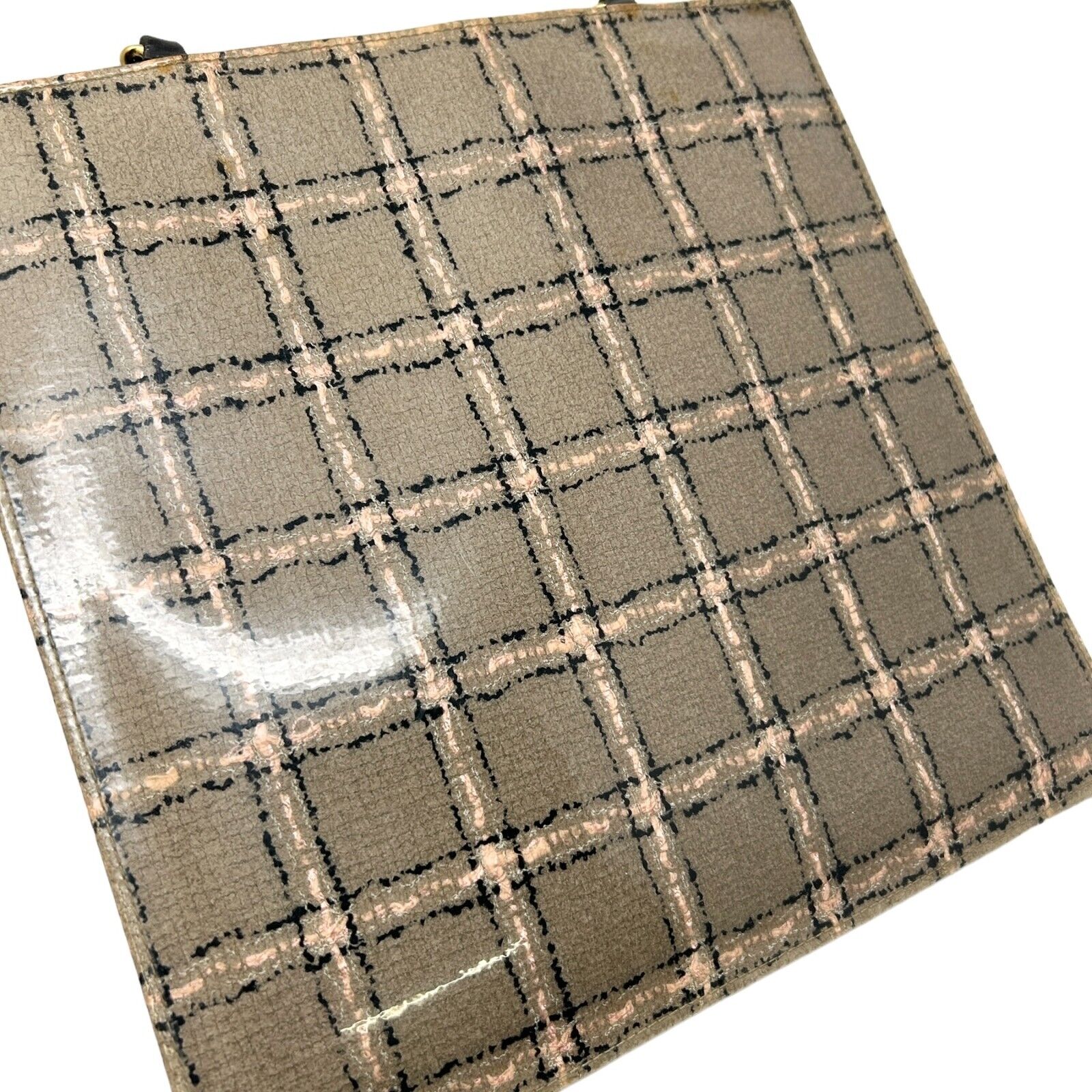 CHANEL Vintage 95A CC Mark Logo Tweed Plaid Tote Bag Patent Leather RankAB