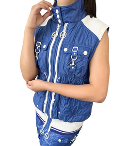 Christian Dior Vintage Logo Sleeveless Zip Jacket Skirt Set #38 #36 Blue RankAB