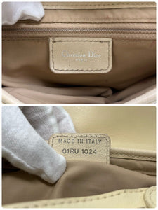 Christian Dior Vintage CD Logo Saddle Bag Stitch Cream Silver Leather Rank AB