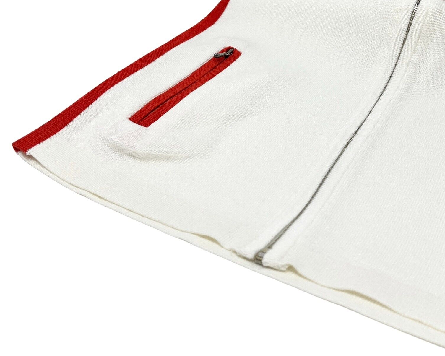 CHANEL Vintage Coco Mark Logo Tank Top Polo Zip White Red Cotton Rank AB