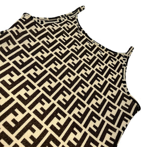 FENDI Vintage Zucca Monogram Dress #40 One-piece Beige Black Polyester RankAB