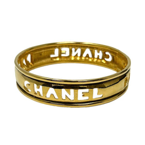 CHANEL Vintage Coco Mark Bangle Jewelry Accessory Gold Metal Bracelet RankAB