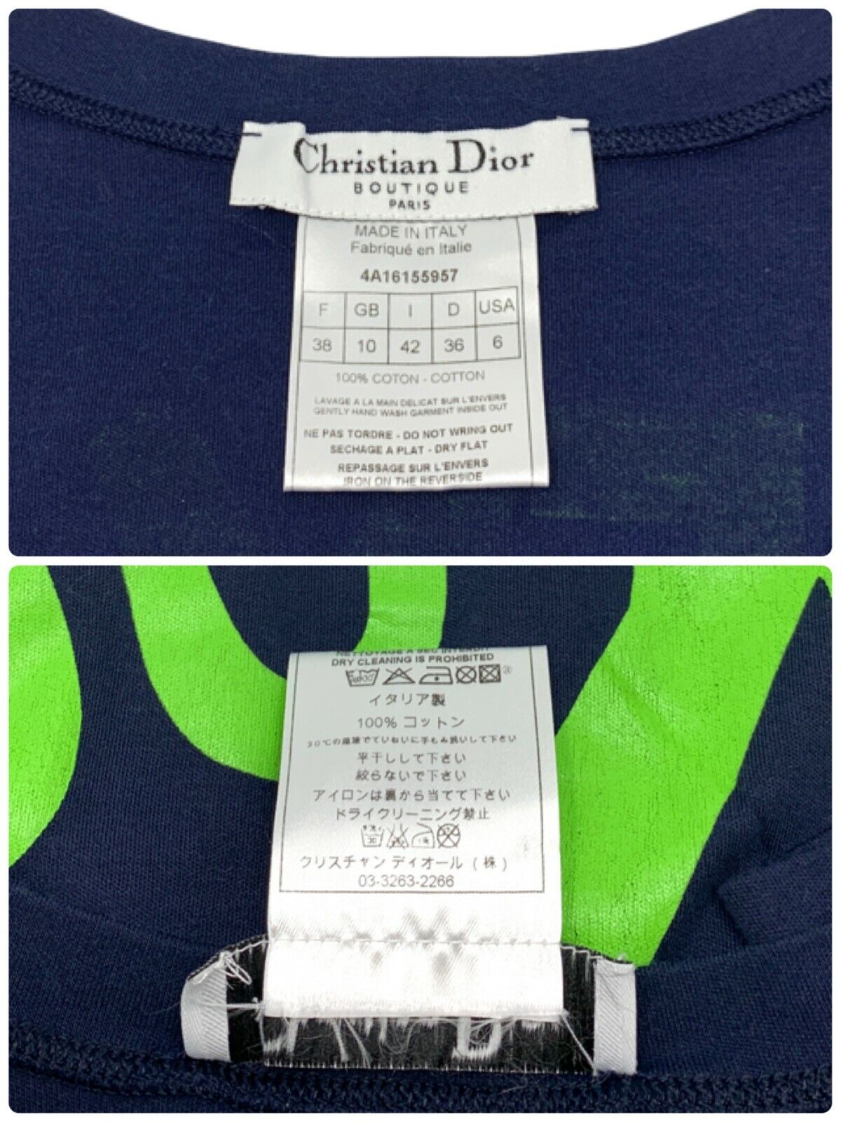 Christian Dior Vintage Logo Heart T-shirts Tops #38 Dark Blue Cotton RankAB