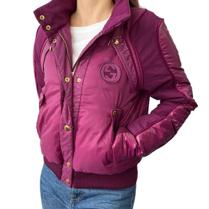 GUCCI Vintage GG Interlocking Logo Puffer Jacket #42 Hoodie Purple Nylon RankAB+