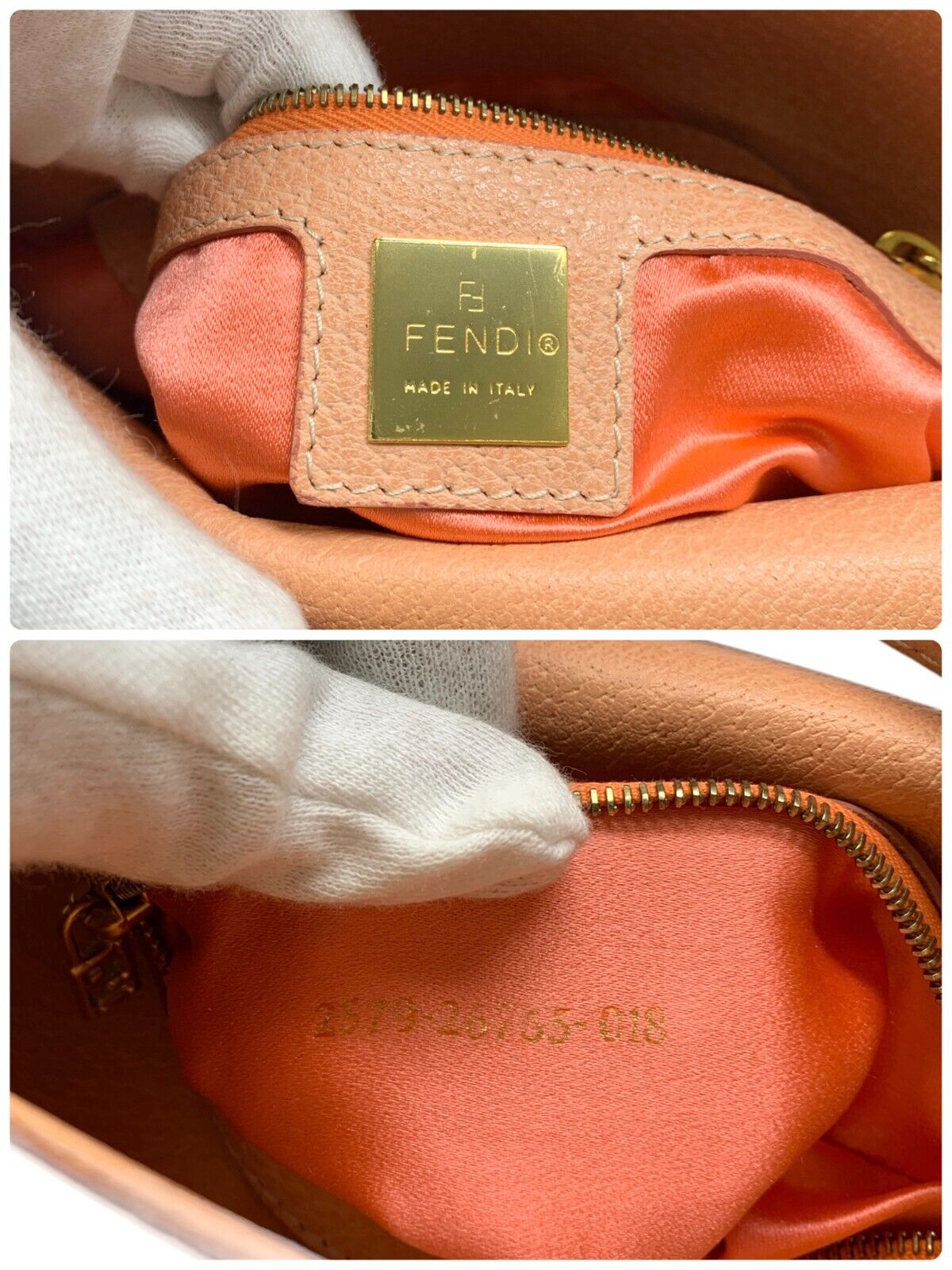 FENDI Vintage FF Logo Bucket Bag Shoulder Bag Handbag Orange Leather Rank AB