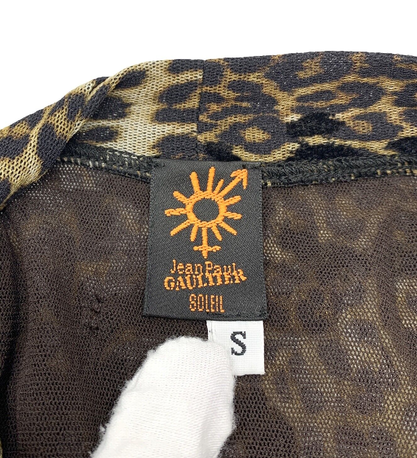 Jean Paul GAULTIER Vintage 1999 Powernet Leopard Shirts #S Top Scarf Beige RankA