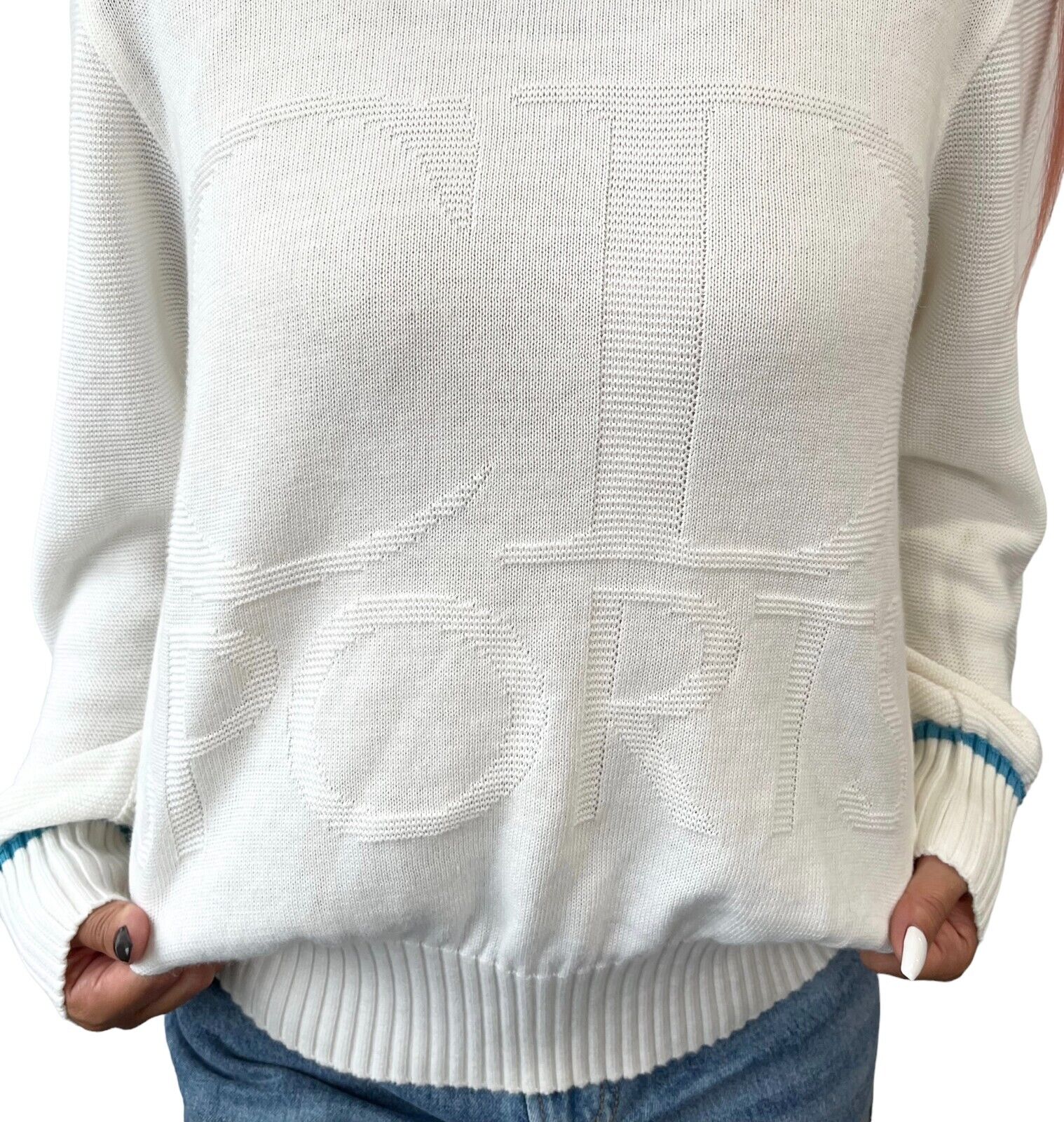 Christian Dior Sport Vintage Big Logo Knit Top #L Pullover White Cotton RankAB+