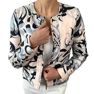 EMILIO PUCCI Vintage Logo Puffer Jacket #I38 Zipped Silk Pink Multicolor RankAB