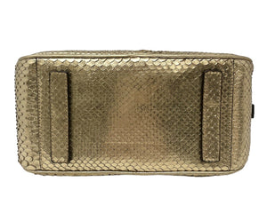 PRADA Vintage Logo Mini Bag Pochette Gold Silver Leather Zipper Rank AB