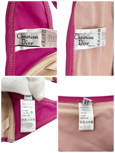 Christian Dior Vintage Logo Swimsuit Swimwear Bikini #36 Pink Gold Nylon RankAB