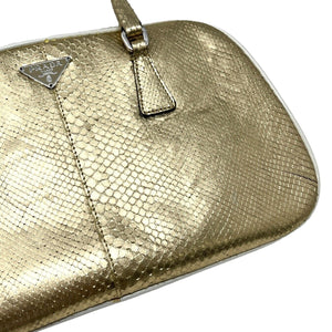 PRADA Vintage Logo Mini Top Handle Bag Metallic Gold Silver Leather Zip RankAB