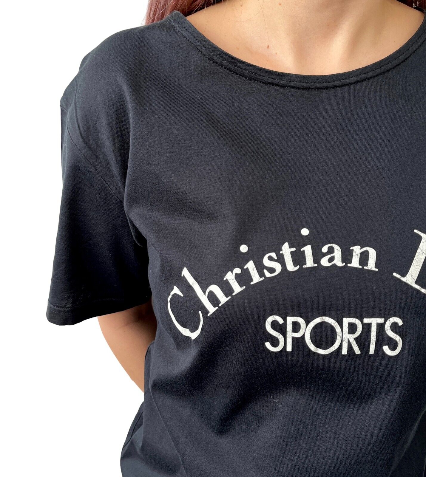 Christian Dior Sport Vintage Big Logo T-shirt #L Black White Cotton RankAB