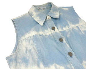 CELINE Vintage Logo Denim Vest #42 Jacket Button Blue Silver Cotton Rank AB