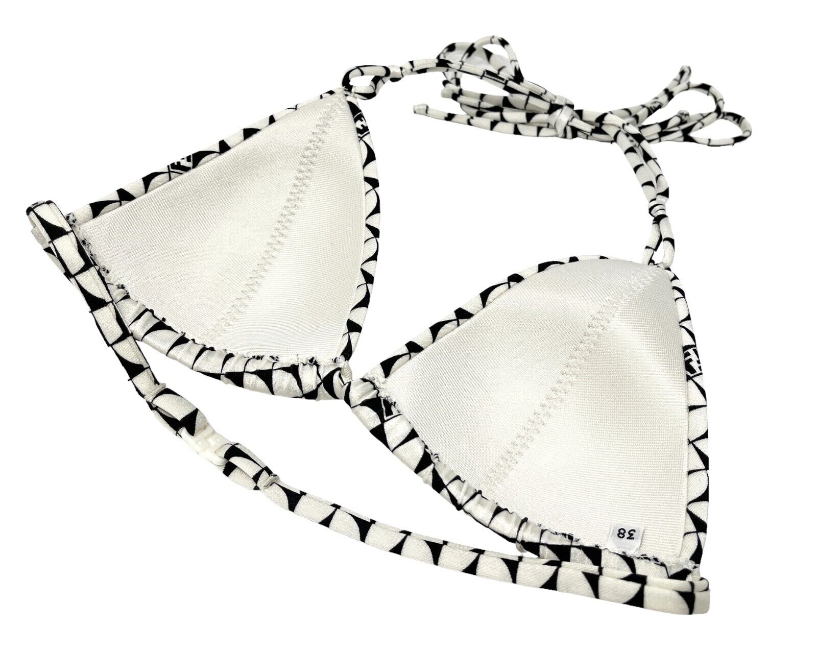 FENDI Vintage FF Logo Swimwear Bikini #38 Swimsuit White Black Nylon Rank AB