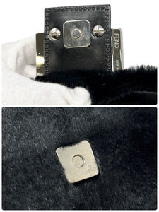 FENDI Vintage FF Logo Faux Fur Mini Mamma Baguette Shoulder Bag Black Rank AB