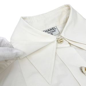 CHANEL Vintage CC Mark Button Sleeveless Shirt Top White Gold Cotton Rank AB