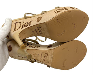 Dior Vintage Logo Strap Sandals #37 US 6.5 Heels Beige Suede Wood Rank AB