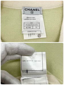 CHANEL Vintage 04C CC Logo Knit Top #38 Light Green Ivory Cashmere Rank AB