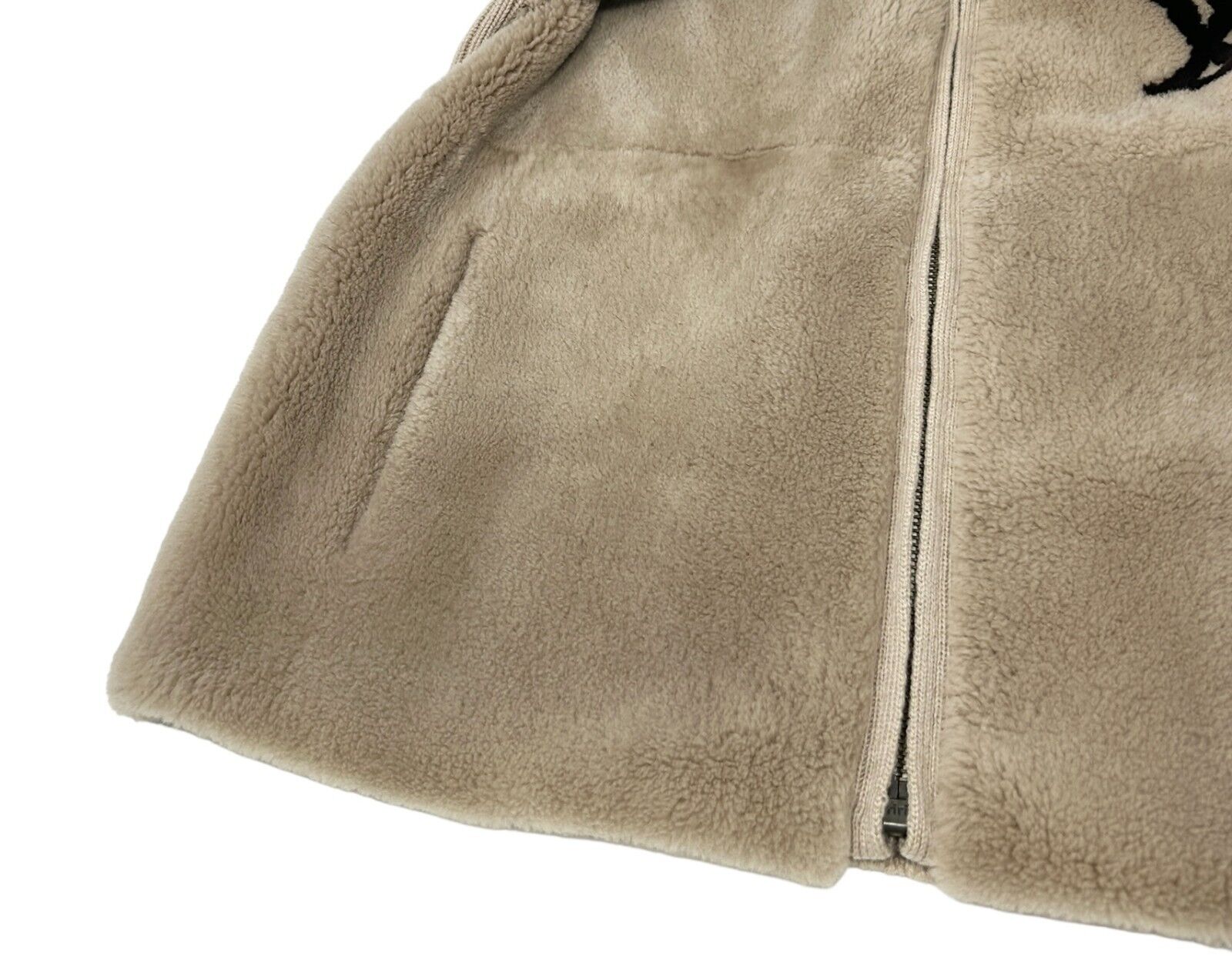 LOUIS VUITTON Vintage LV Logo Knit Jacket #L Light Brown Fur Wool Zip RankAB
