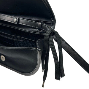 Christian Dior Vintage Admit It Logo Shoulder Bag Black Silver Satin RankAB
