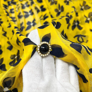 CHANEL Vintage 02S CC Mark Clover See-through Dress #36 Yellow Silk Rank AB+