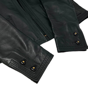 CHANEL Vintage CC Mark Open Front Leather Jacket Button Stitch Black Rank AB+