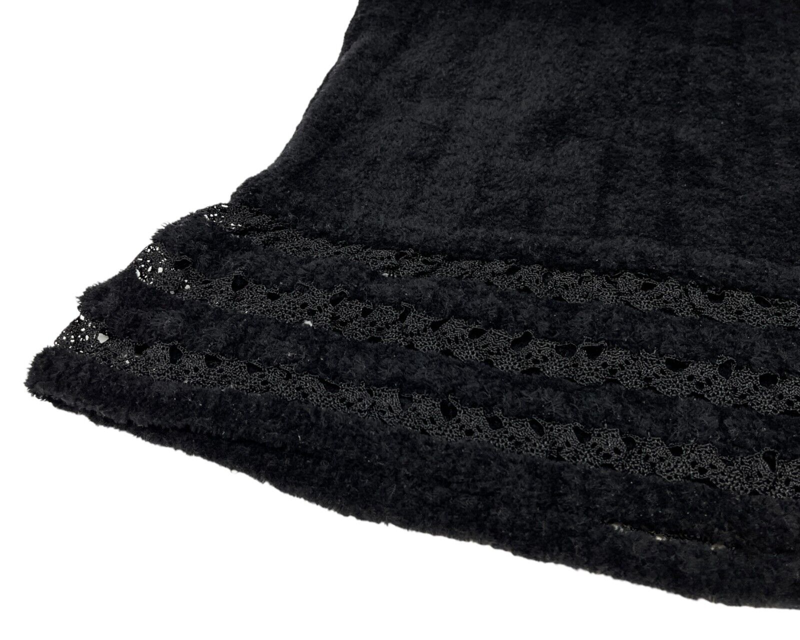 CHANEL Vintage 02A CC Logo Sleeveless Top #36 Black Wool Rhinestone Lace RankAB
