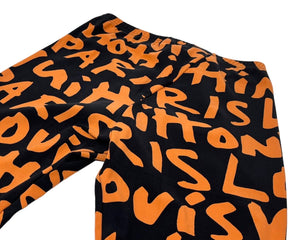 LOUIS VUITTON Vintage Graffiti Leggings #34 Pants Black Orange Nylon Rank AB