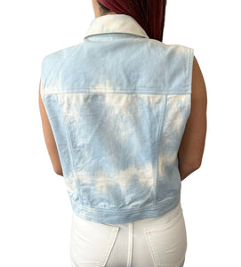 CELINE Vintage Logo Denim Vest #42 Jacket Button Blue Silver Cotton Rank AB
