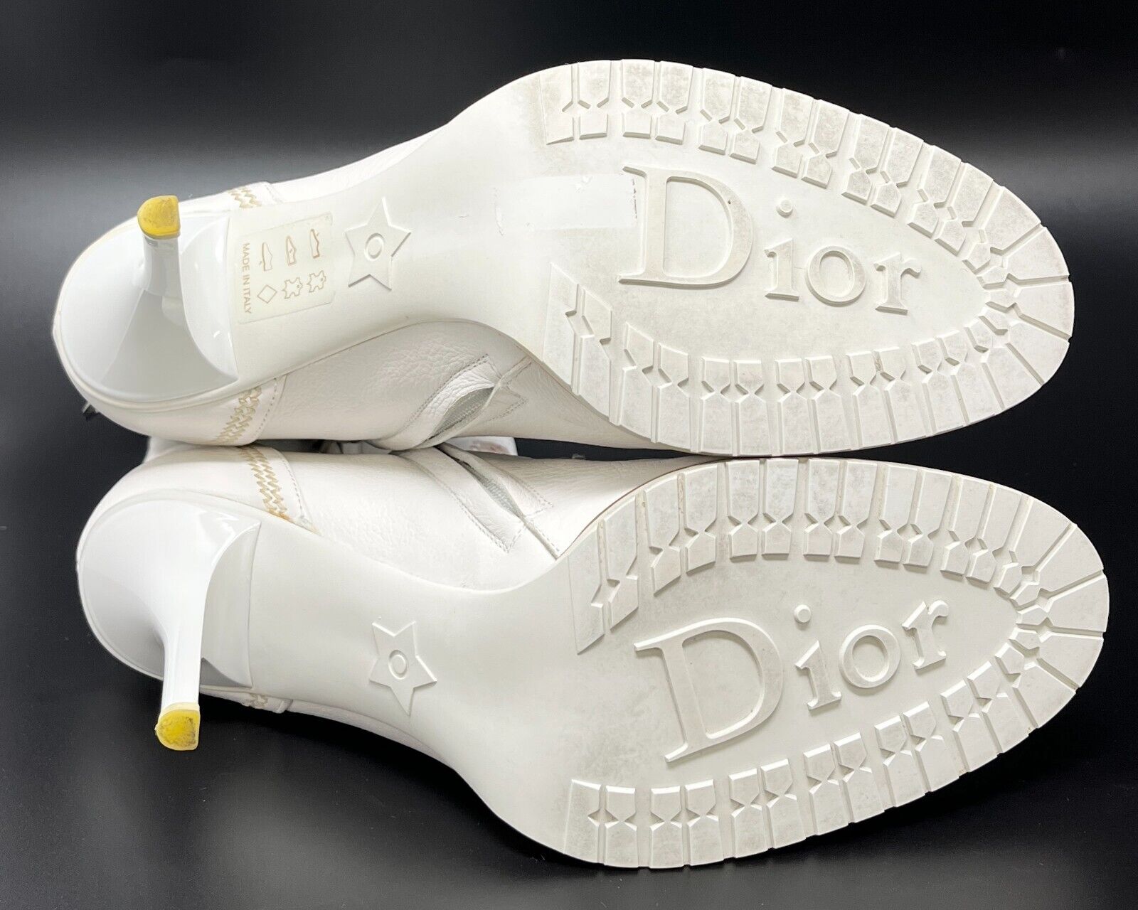 Dior Vintage Logo Embroidered Ankle Boots #37.5 US 7.5 White Leather Rank AB