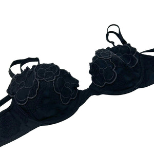 CHANEL Vintage 98P Coco Mark Camellia Swimwear Bikini #38 Black Nylon RankAB