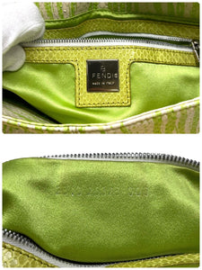 FENDI Vintage FF Logo Mamma Baguette Shoulder Bag Green Leather Rank AB