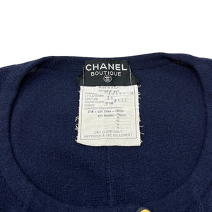 CHANEL Vintage CC Logo Knit Dress #38 Sweater Blue Gold Button Cotton Rank AB