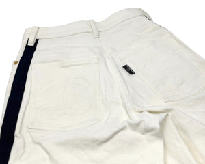 CHANEL Vintage CC Logo Half Pants Bottoms White Gold Snap Button Cotton RankAB