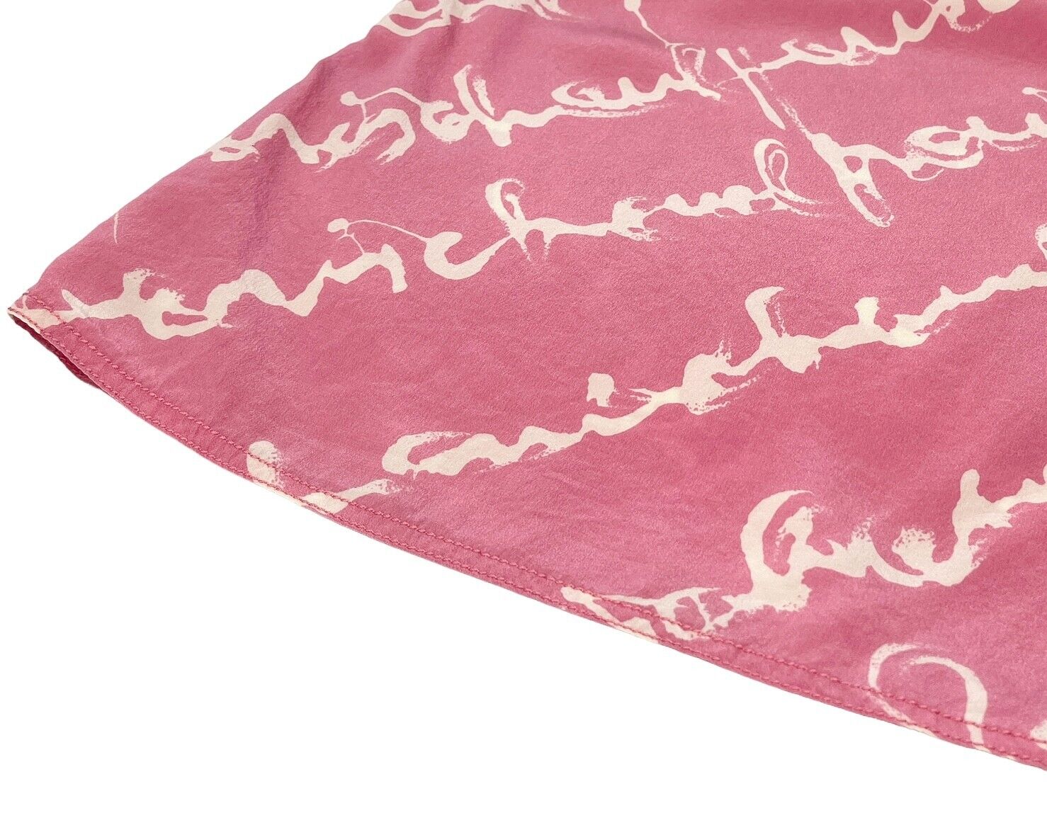 CHANEL Vintage Coco Mark Logo Sleeveless Top Pink White Silk Button Rank AB
