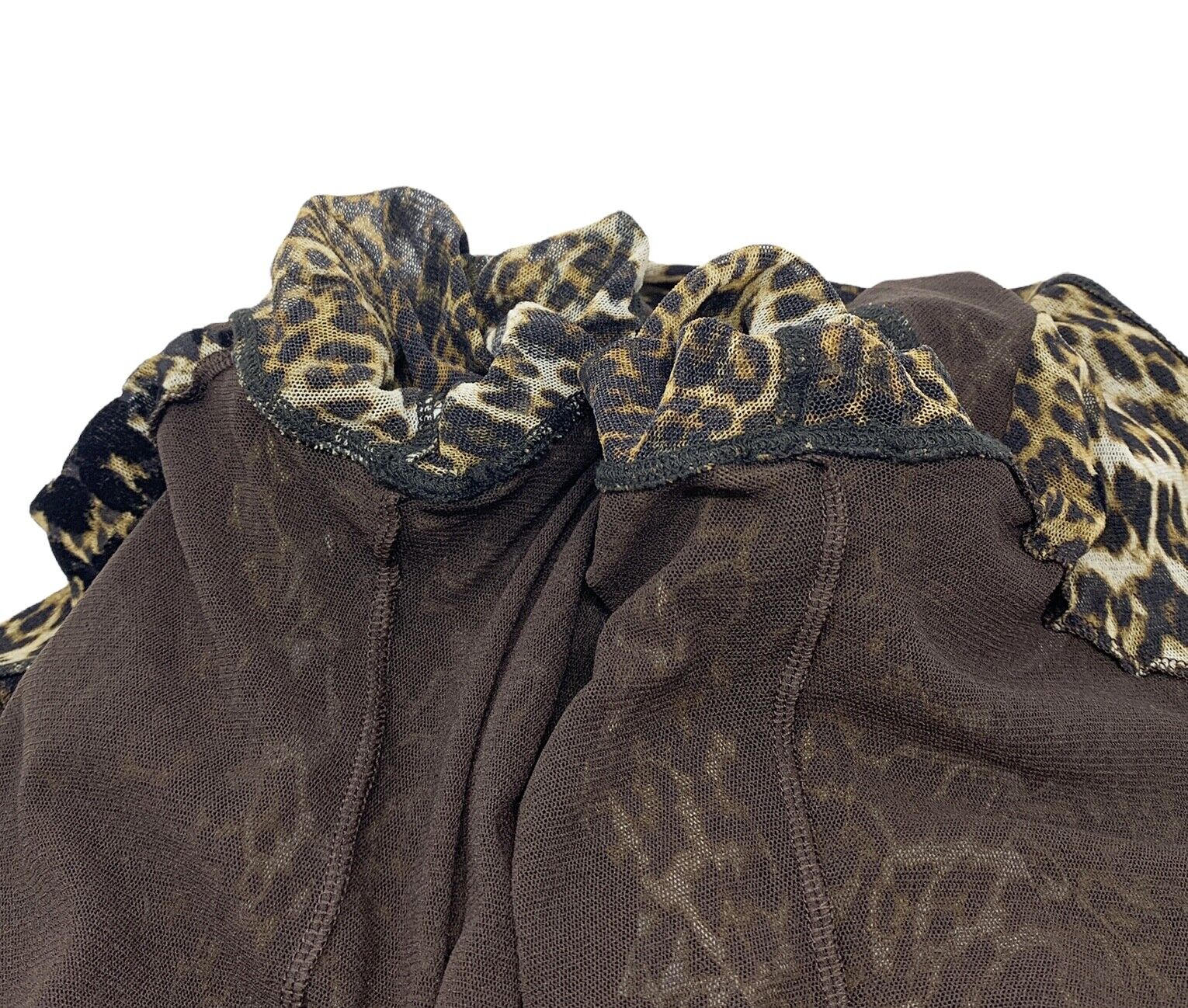 Jean Paul GAULTIER Vintage 1999 Powernet Leopard Shirts #S Top Scarf Beige RankA