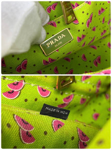 PRADA Vintage Big Logo Mini Canapa Handbag 2way Watermelon Green Pink Canvas
