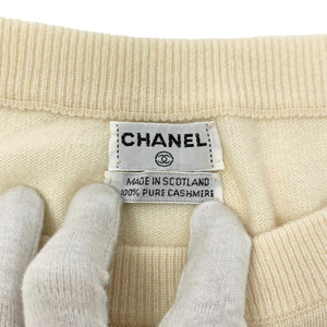 CHANEL Vintage CC Mark Logo Sweater Top #M Ivory Gold Button Cashmere RankAB