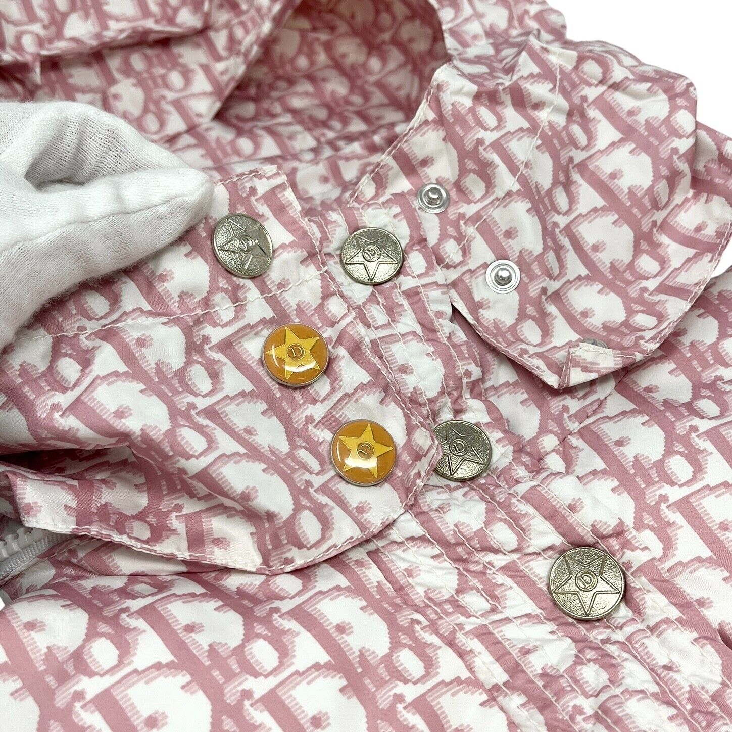 Christian Dior Vintage Trotter Monogram Puffer Jacket #36 Pink Polyester RankAB